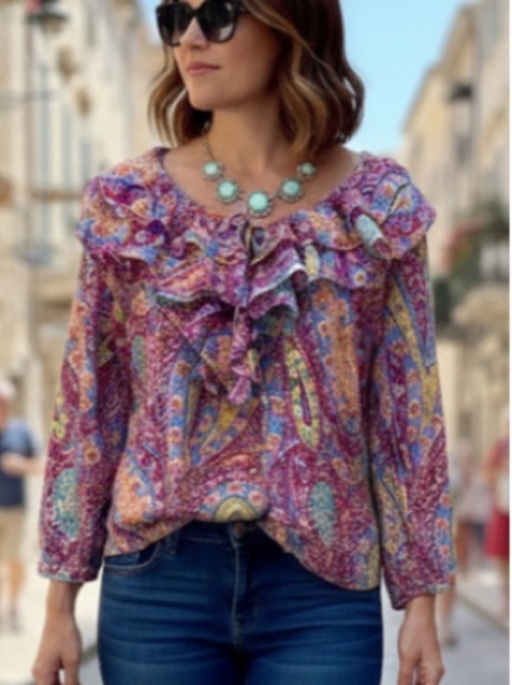 Lauren Ralph Lauren Multicolor Ruffled Paisley Blouse